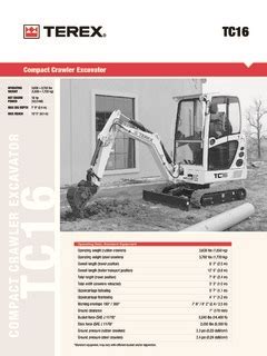 terex tc16 mini excavator specs|terex tc16 depth chart.